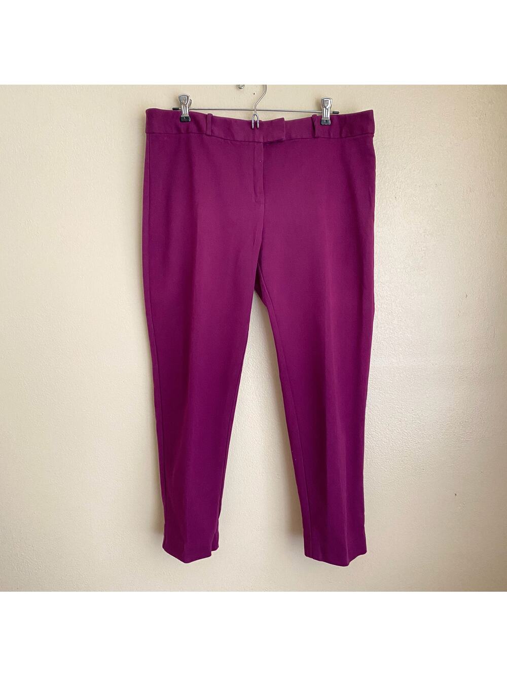 Liz Claiborne Emma Pants Size 14 Purple Plum Color Ankle Flat Front Belt Loops